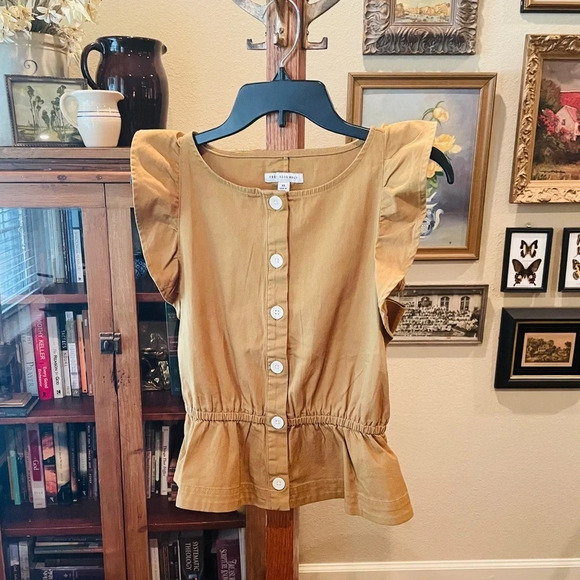 Free Assembly women’s flutter sleeve button top organic cotton SZ XS brown - Picture 4 of 9